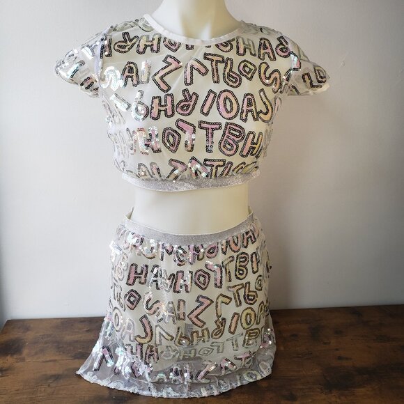 Silver Pink Sequin Letter Mesh Skirt Crop Top from Monster High Wardrobe - Picture 1 of 12